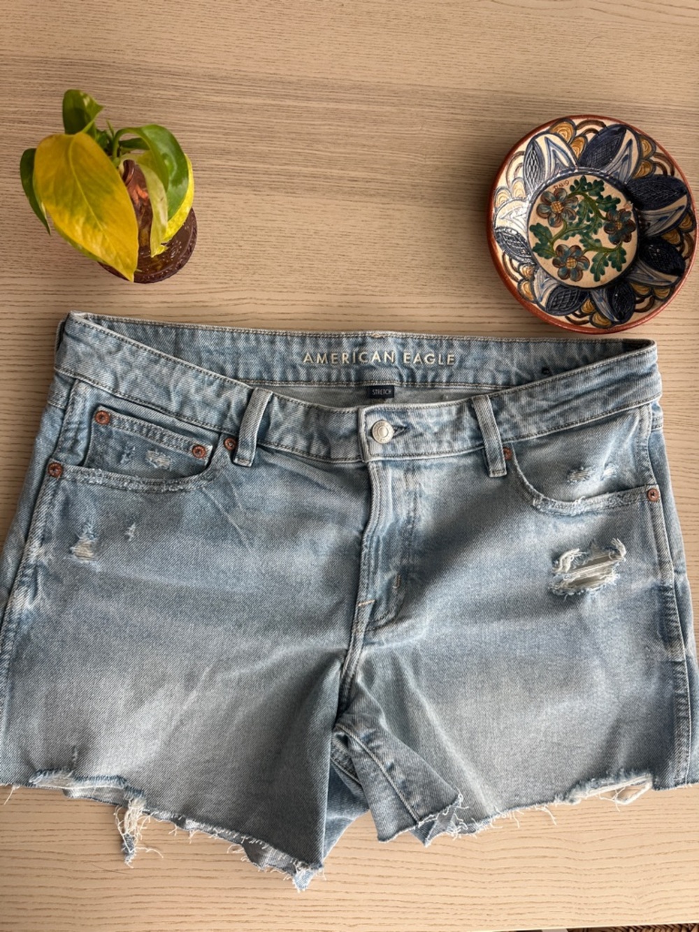 American Eagle Outfitters Light Wash Distressed Denim Cutoff Shorts